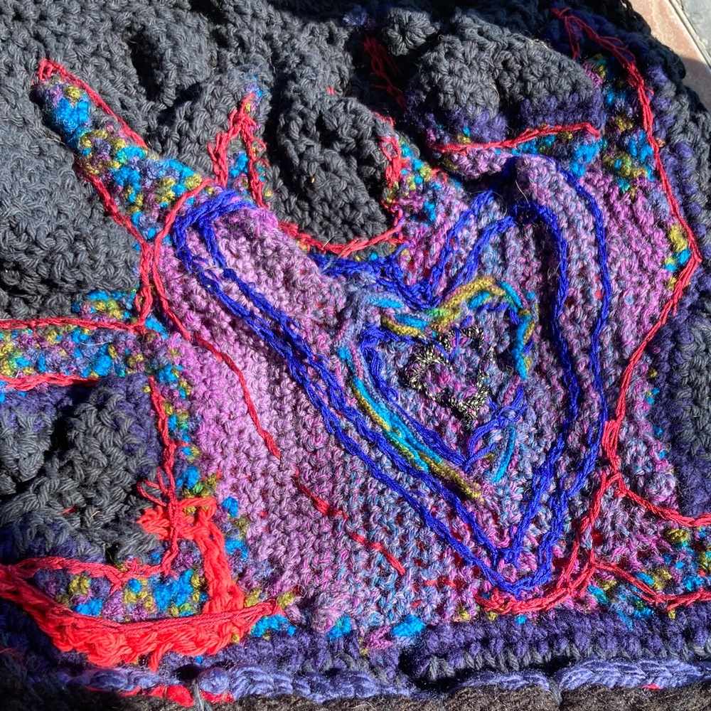 Handcrafted Black Crochet Tote with Multicolor Embroidery - Picture 7 of 12